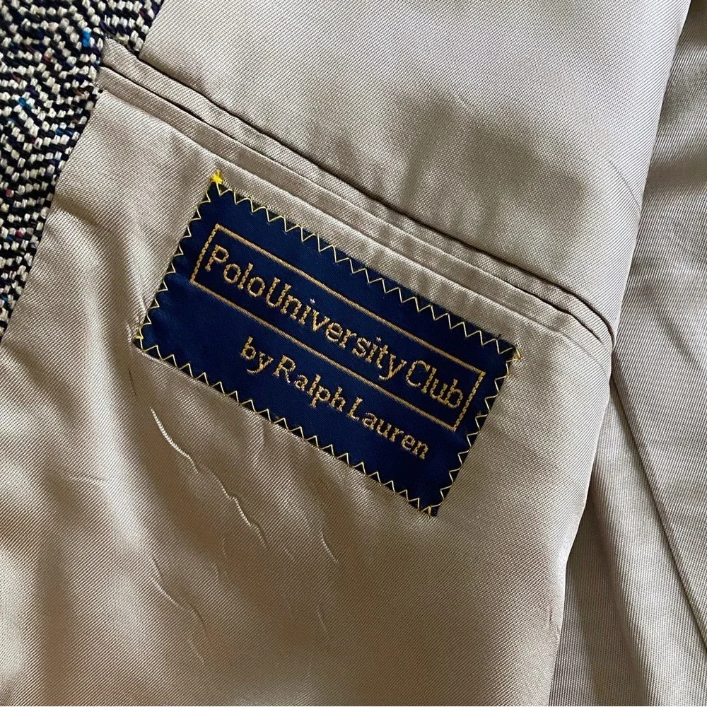 VINTAGE‎ Union Made Polo University Club Black/Tan Herringbone Tweed Blazer 42
